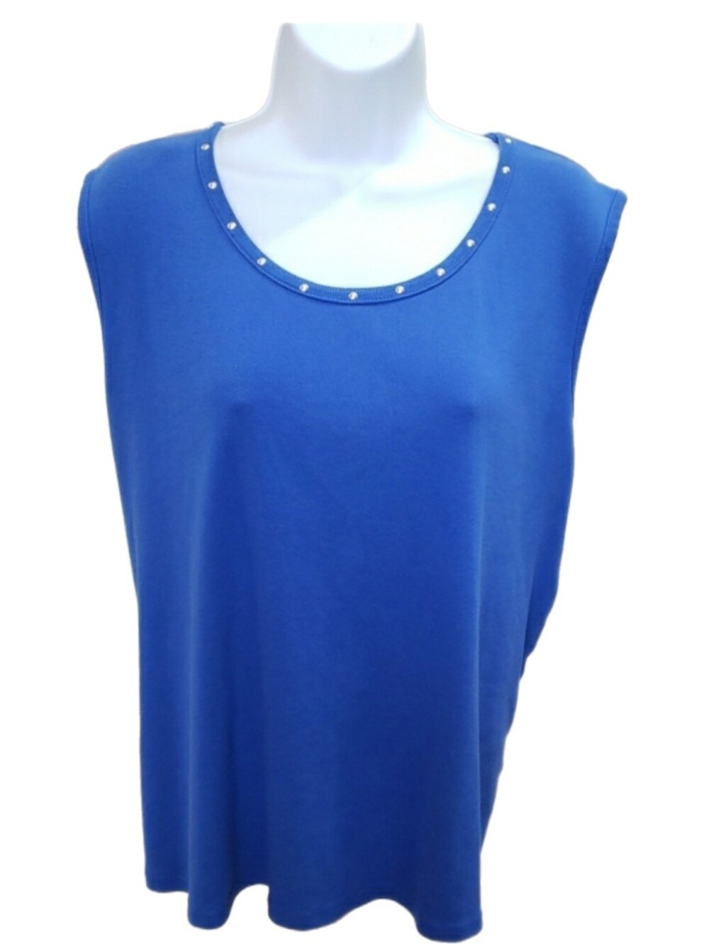 Rafaella Royal Blue Sleeveless Studded Neck Tank, 3X